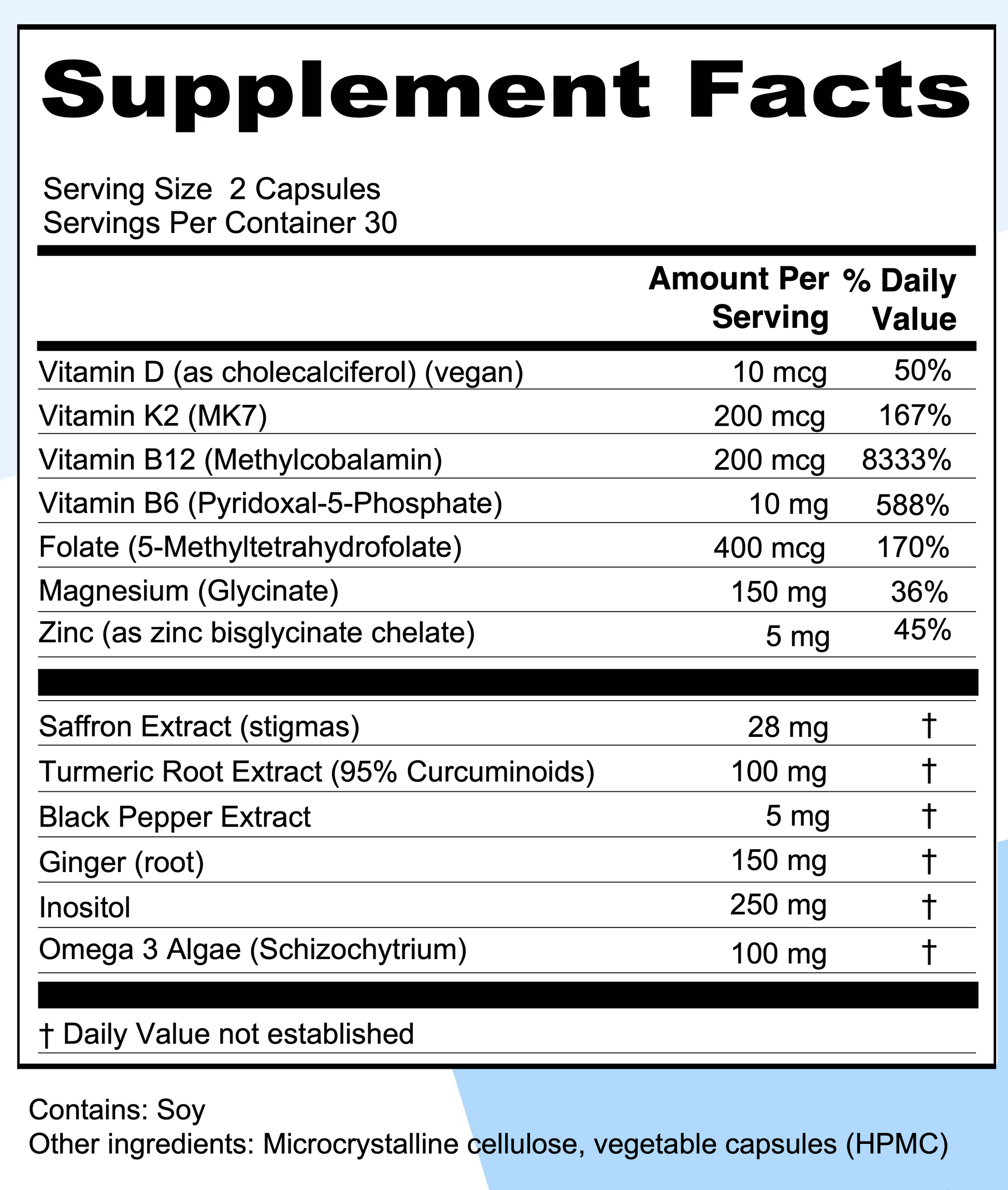 Mood Boost Pro Supplement Facts